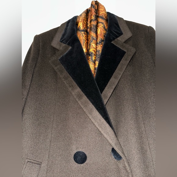 HOLLY DEB, BROWN, 100% WOOL, MEN’S DOUBLE-BREASTED DESIGNER OVERCOAT     Size: L - Picture 8 of 11